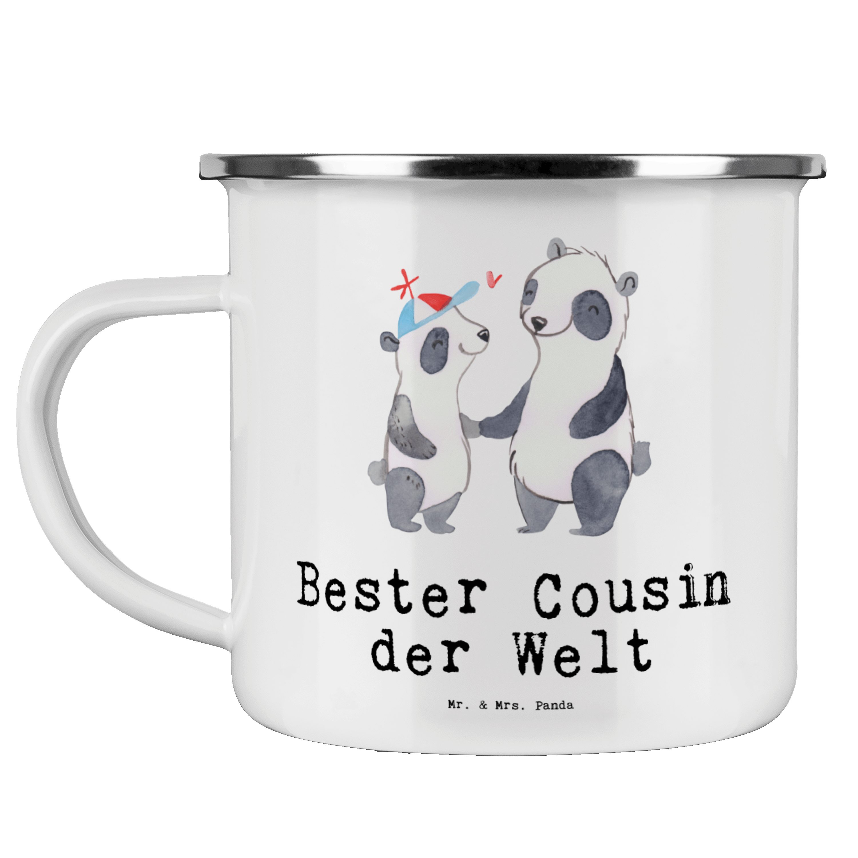 Mr. & Mrs. Panda Becher Panda Bester Cousin der Welt - Weiß - Geschenk, Edelstahl Trinkbecher, Emaille