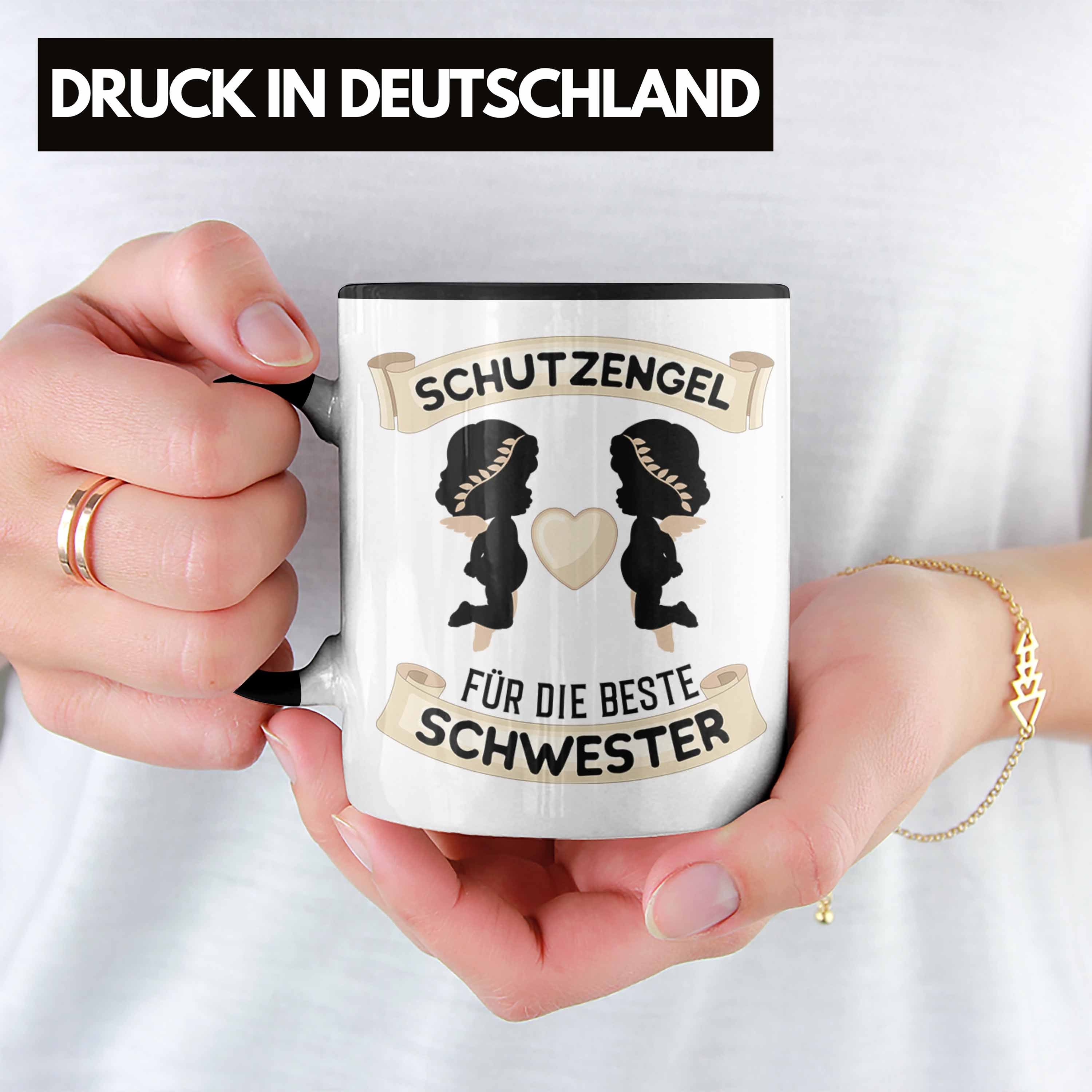 Trendation Tasse Trendation - Geschenk Tasse für Beste Geburtstag Schwester Schwester Schutzengel Schwester Schwarz Geschenkidee