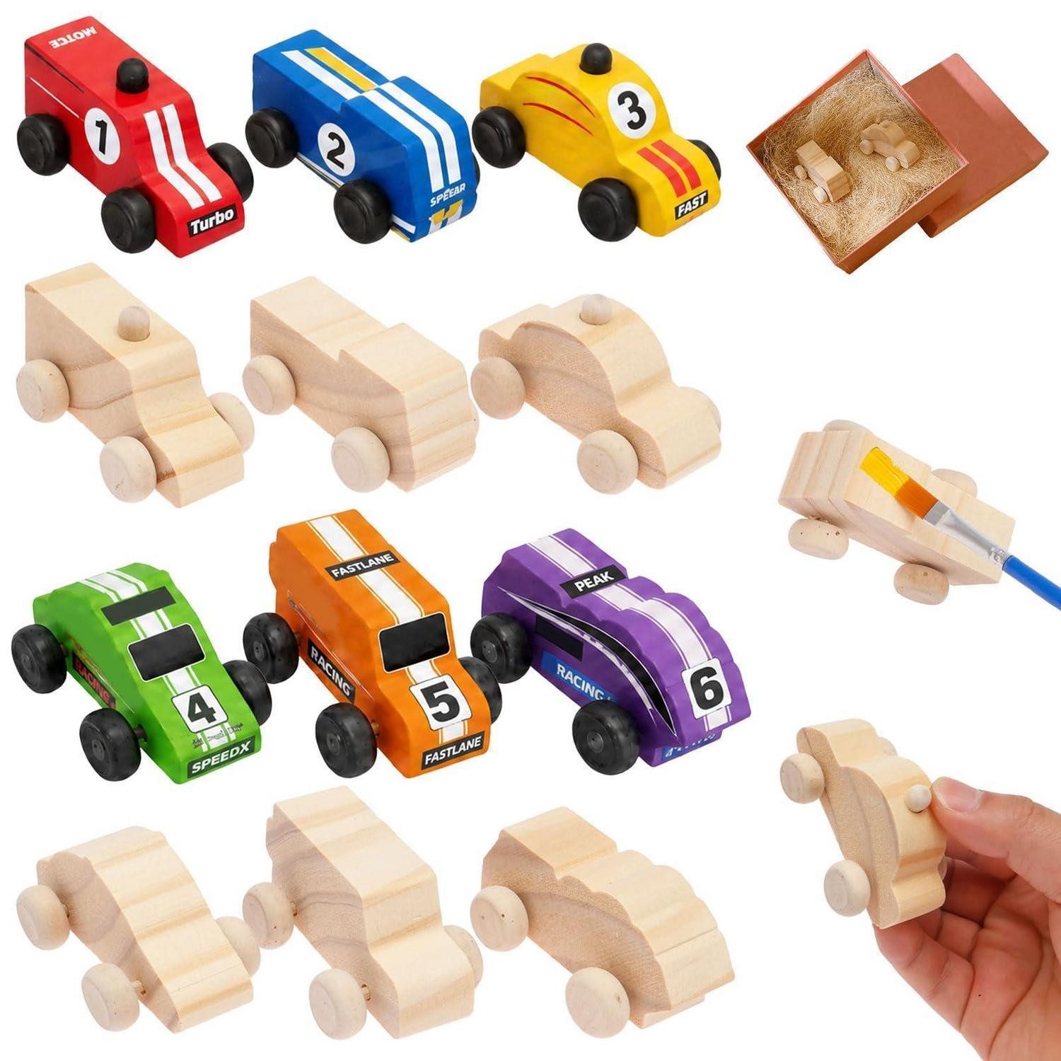 LuxusKollektion Kreativset Holzautos zum Bemalen Bastelset 12 Stück