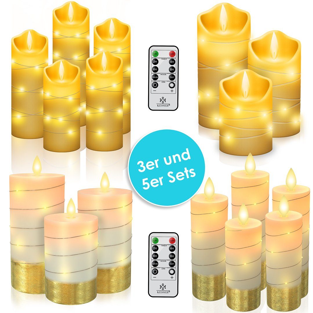 Weiß Kerze Traditionell Kerzen Fernbedienung LED mit KESSER Flammenlose Timerfunktion Set LED-Kerze, 3er-Set /