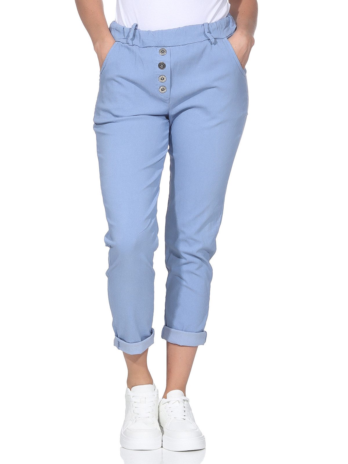 OriginalYou Stretch-Hose Freizeithose Damen Chinohose Stretch Jeans moderner Knitterlook, mit elastischem Bund & Gürtelschlaufen