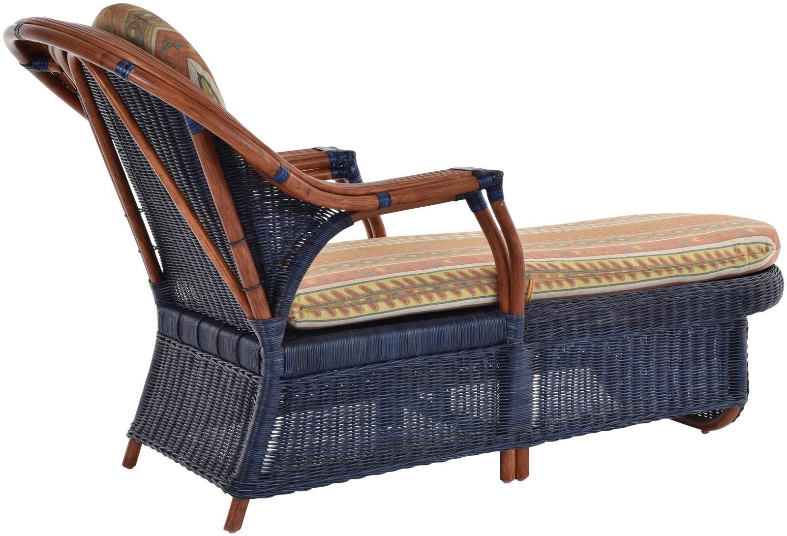 Krines Home Relaxliege Rattan Liege Safari Ottomane Rattanliege mit Polster (Dunkelblau-Rost), Lounge Liege
