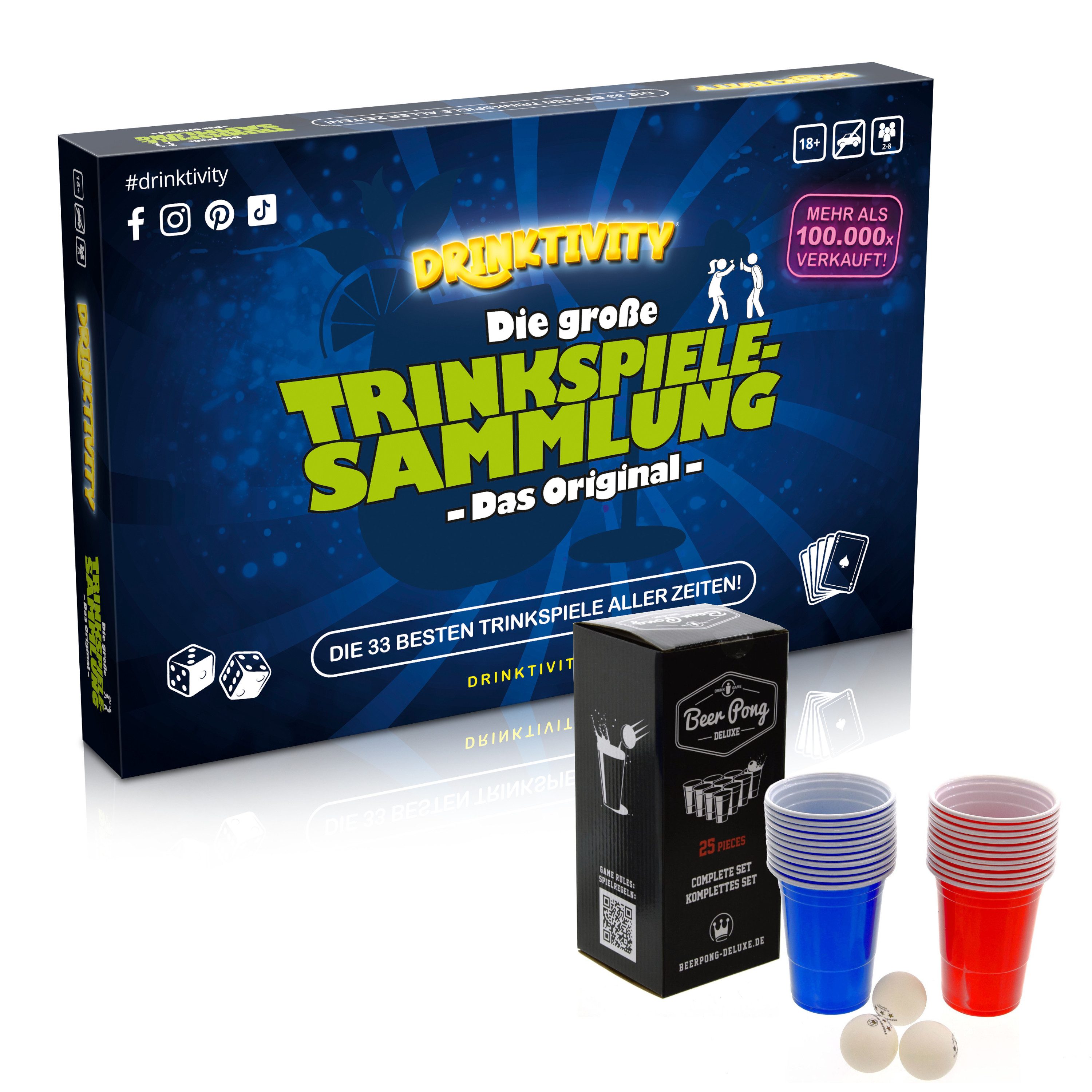 Gomazing Spiel Bundle Drinktivity + Beerpong Set, inkl. 33 Trinkspiele für Erwachsene