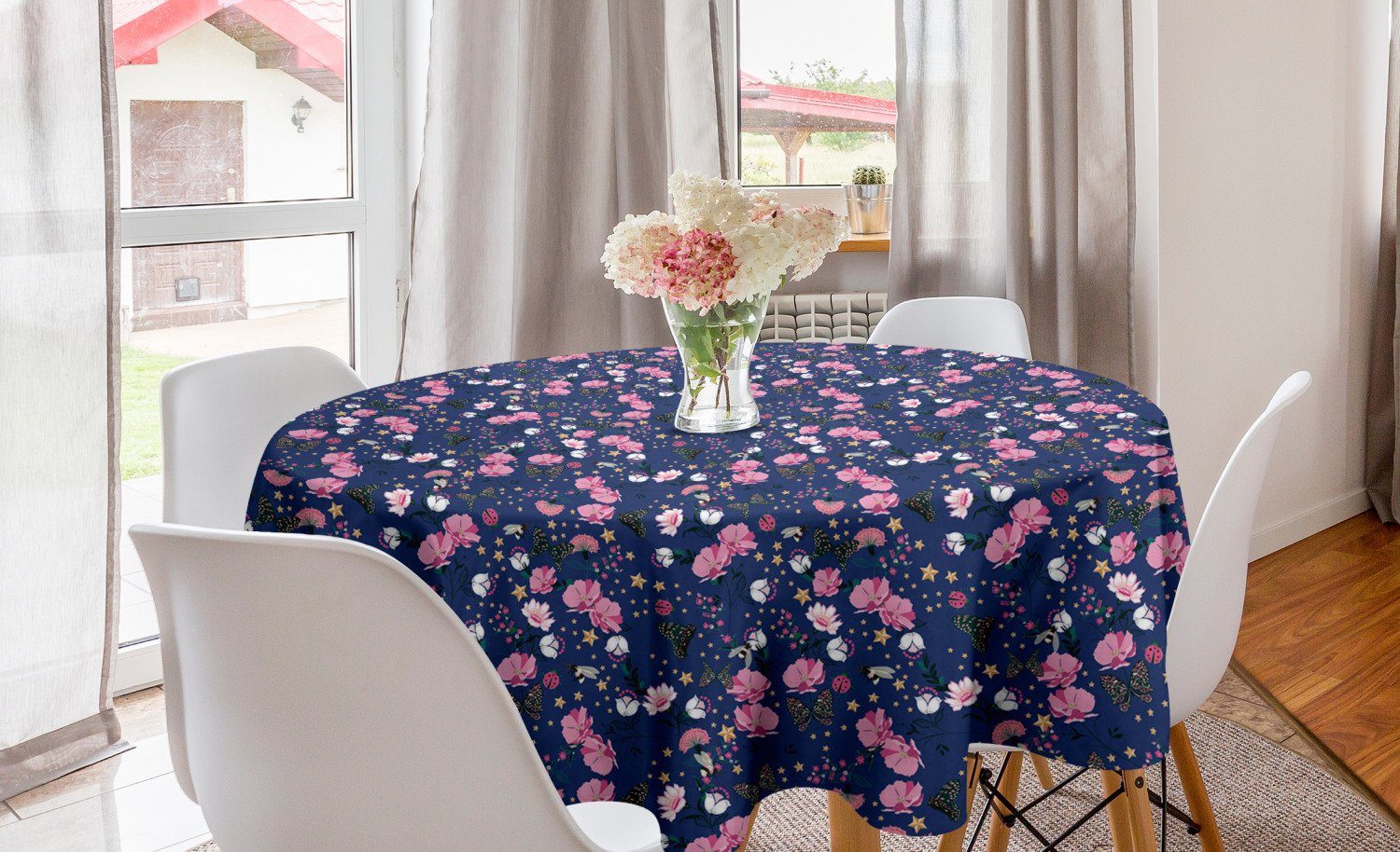 Blumen Abdeckung Sterne Tischdecke Abakuhaus Tischdecke Dekoration, Kreis Schmetterlinge Esszimmer Blumen Küche für