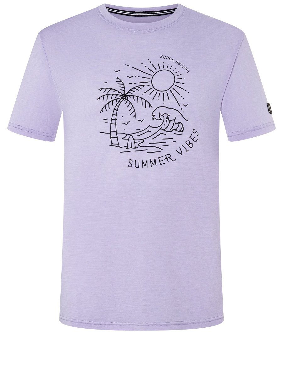 Merino-Materialmix TEE Merino Black M formstabiler Lavender/Jet VIBES SUMMER SUPER.NATURAL T-Shirt Print-Shirt