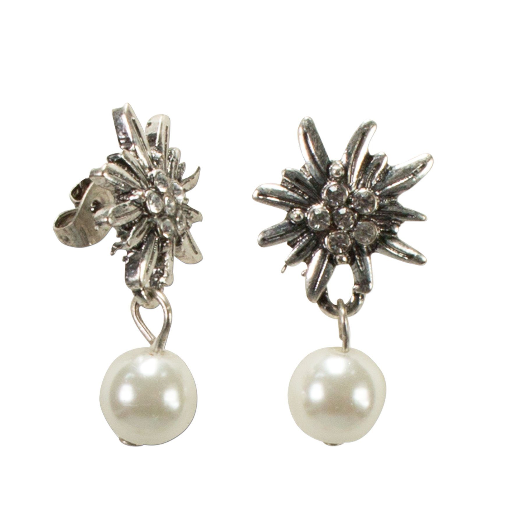 Alpenflüstern Ketten-Set Trachtenschmuck-Set Perlen-Trachtenkette und Perlen-Ohrstecker Strass-Edelweiß (creme-weiß), - Damen-Trachten-Schmuck, Trachtenset Dirn – Bild 3 von 3