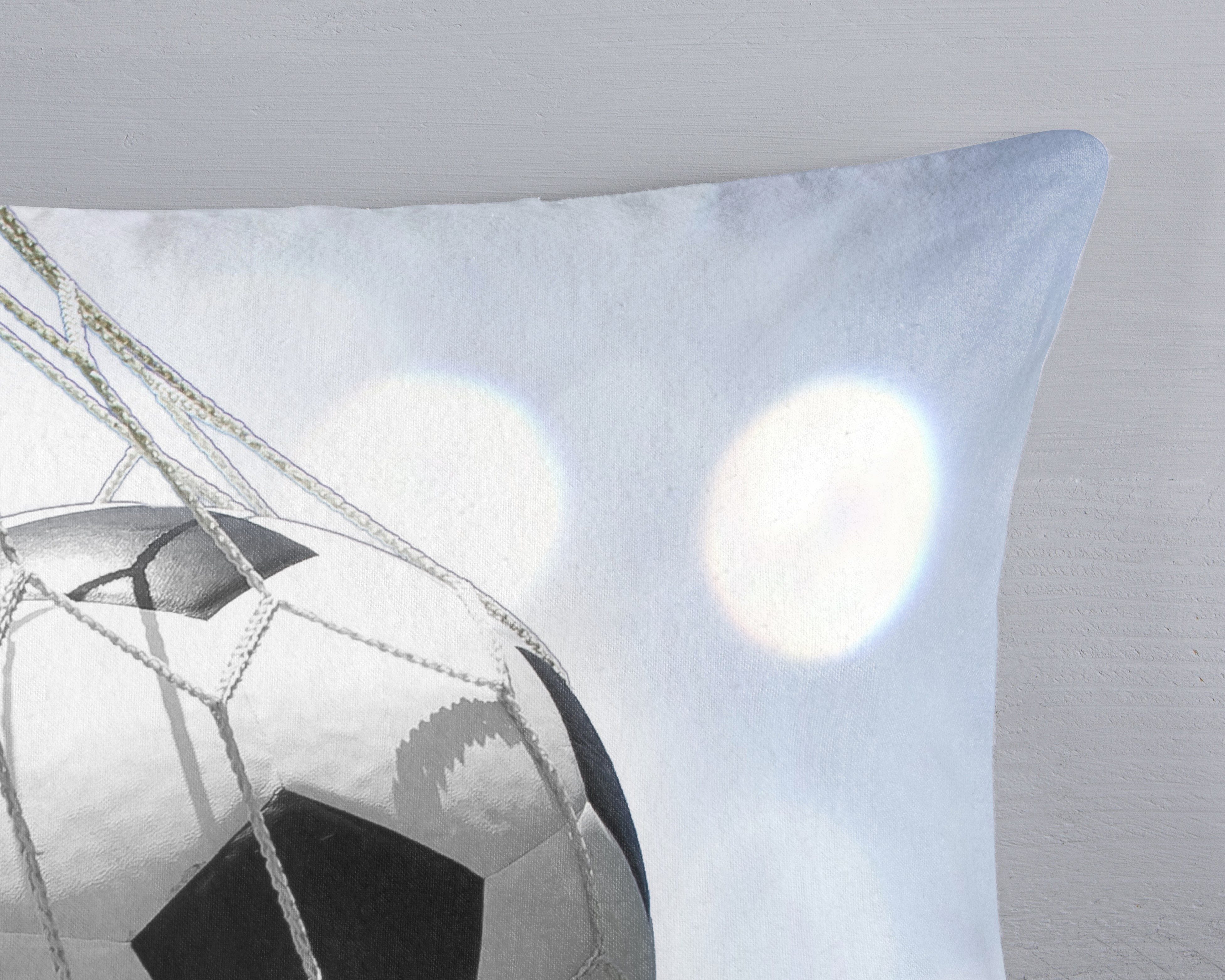 good morning Kinderbettwäsche Tijmen, Biber, Flanell, 2 teilig, Flanell Biber, 135x200, Warm, Reißverschluss, Wende, Junge, Fußball – Bild 4 von 5