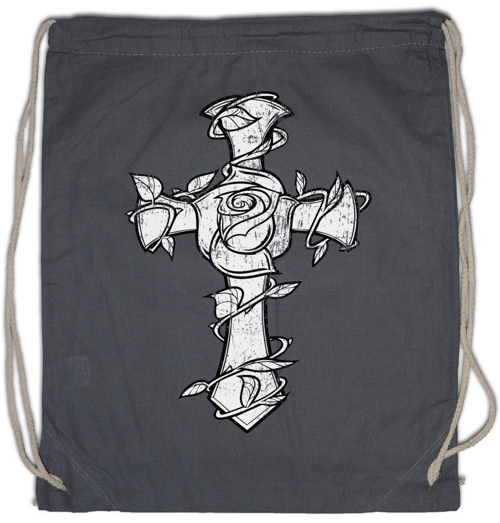 Urban Backwoods Turnbeutel Rose Cross II Turnbeutel Tattoo Rosen Rose Kreuz Tribal Flower Blume (1-tlg), Art Artist Flash Oldschool