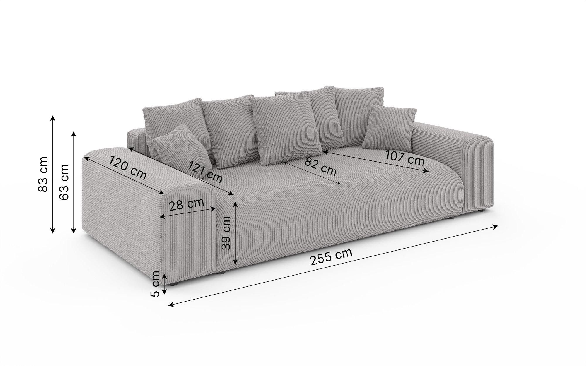 99rooms Big-Sofa Emilia, Sofa, Big-Sofa, Inkl. Kissenset, rundum mit Cordstoff LINCOLN bezogen, Schlaffunktion