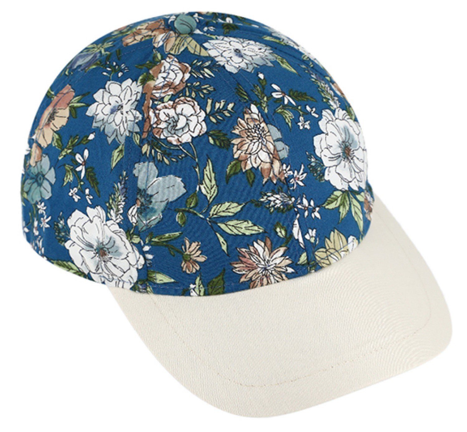 Breiter Baseball Cap Kappe mit Blumenmuster 100% Baumwolle 601-Petrolblau