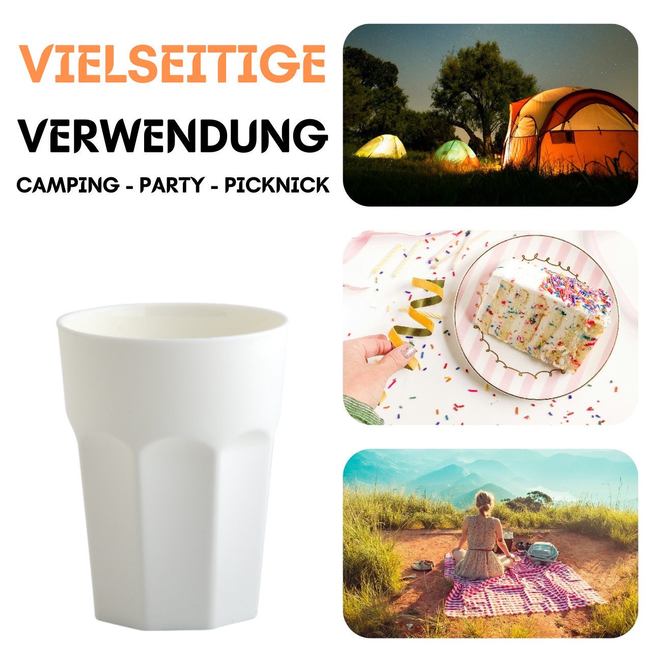 Engelland Becher Kunststoffbecher in modernen Pastellfarben, Mehrweg, 10-tlg., Kunststoff, spülmaschinengeeignet, bruchfest, wiederverwendbar, 250 ml, 0,25 Liter