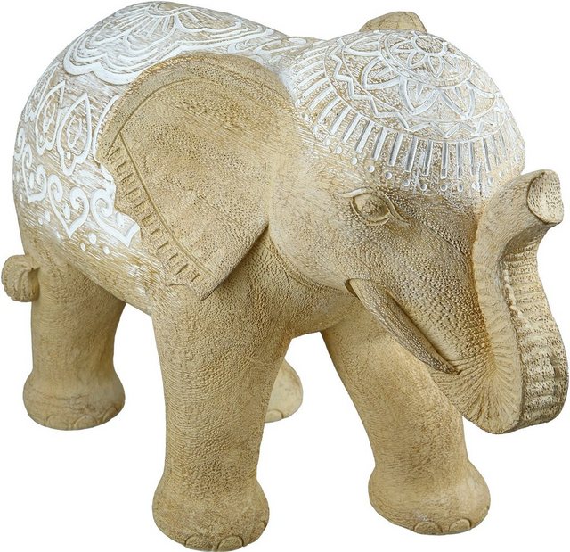 Casablanca by Gilde Dekofigur »Tierfigur Elefant Morani, natur« (1 Stück), Dekoobjekt, mit Schnitzereien, in verschiedenen Größen erhältlich, Wohnzimmer-Otto