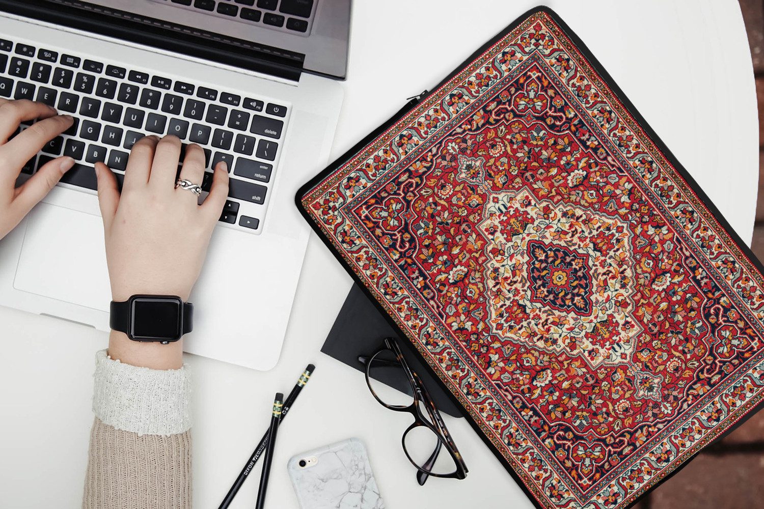 MuchoWow Laptop-Hülle Persische Teppiche - Teppiche - Muster - Rot 14 Zoll, Schutzhülle für Laptop, Schutz gegen Kratzern, Laptoptasche