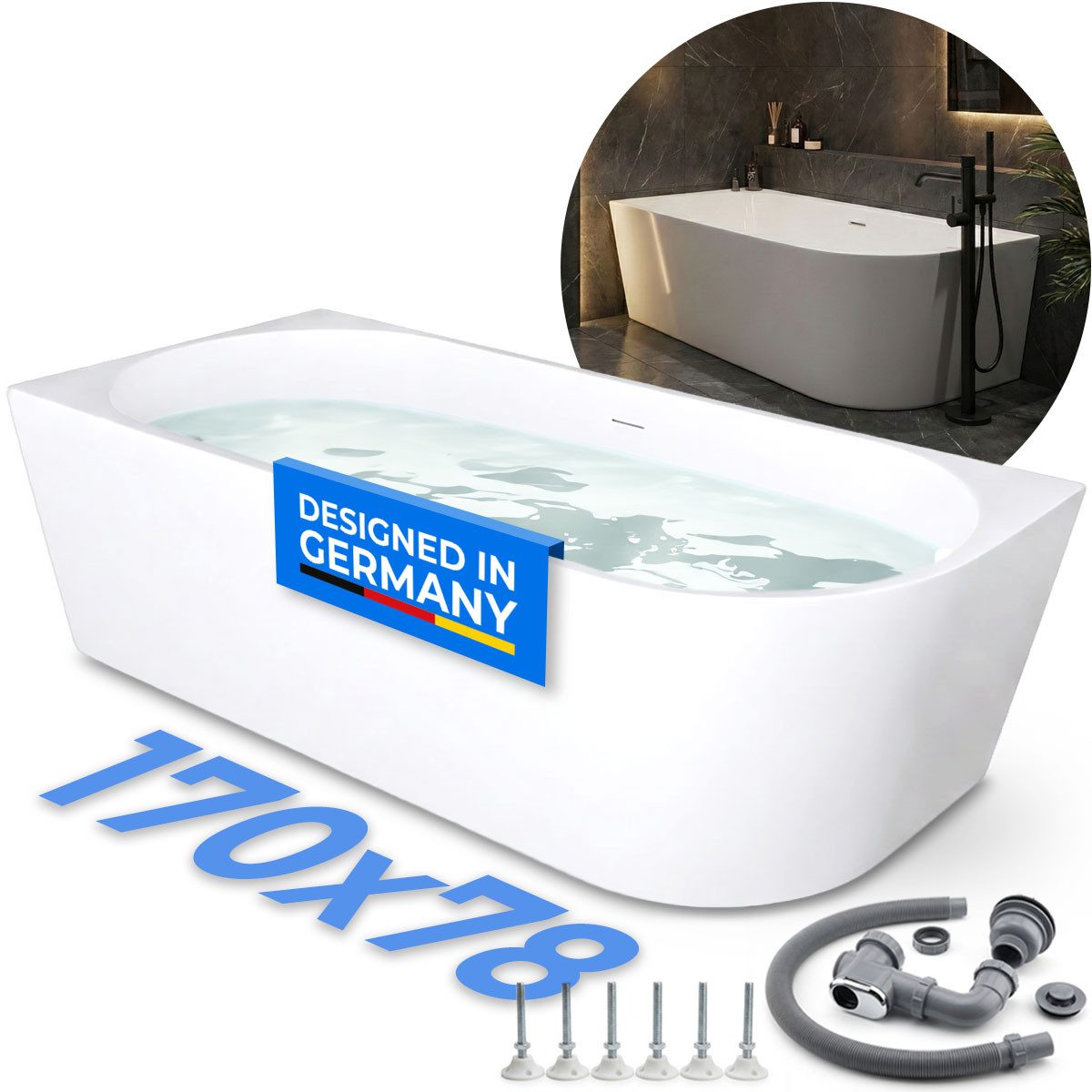 Belvit Badewanne halbfreistehend & freistehend aus Acryl – Eckbadewanne ode günstig online kaufen