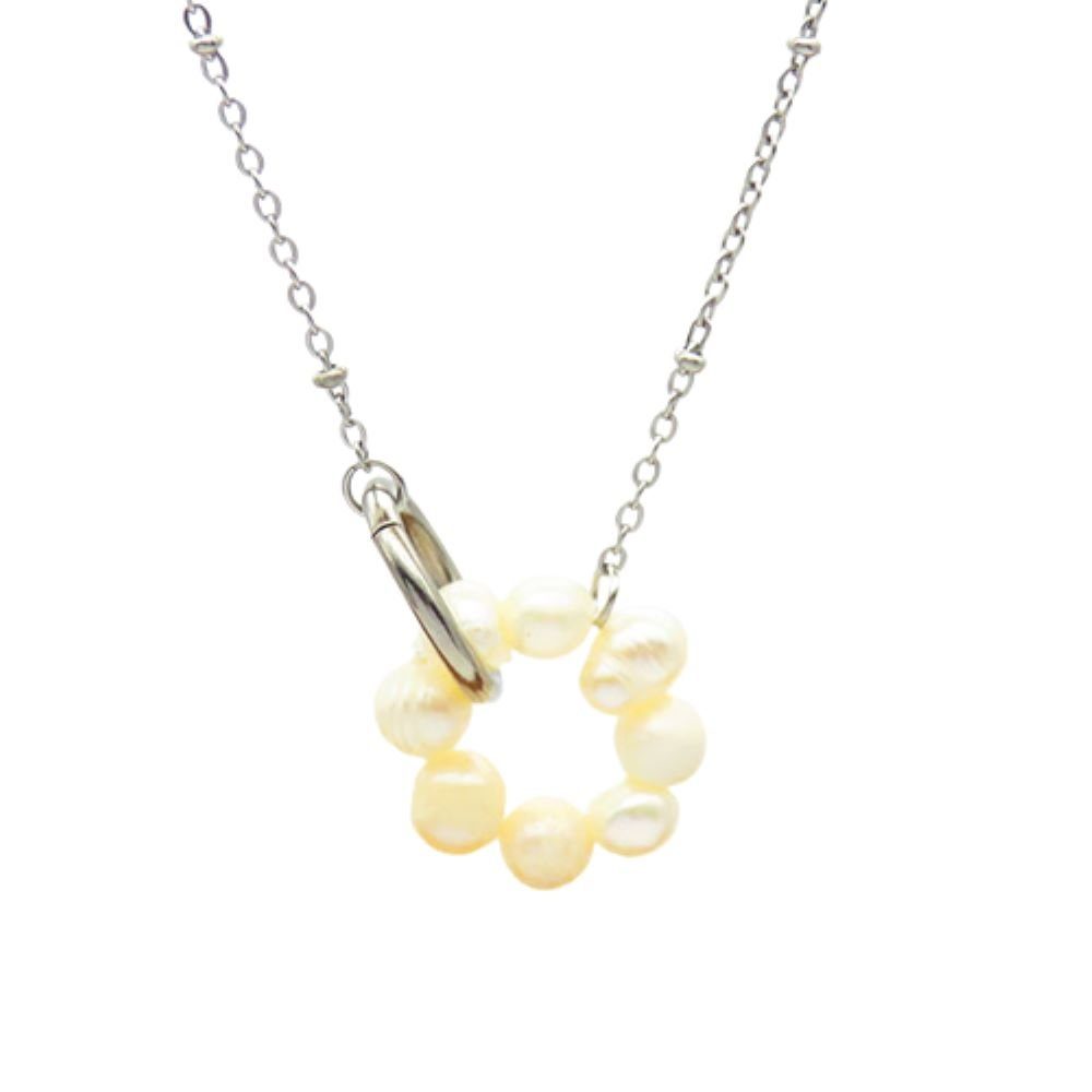 Ketten-Set Halskette mit Perlen-Anhänger aus Edelstahl Damen Silber