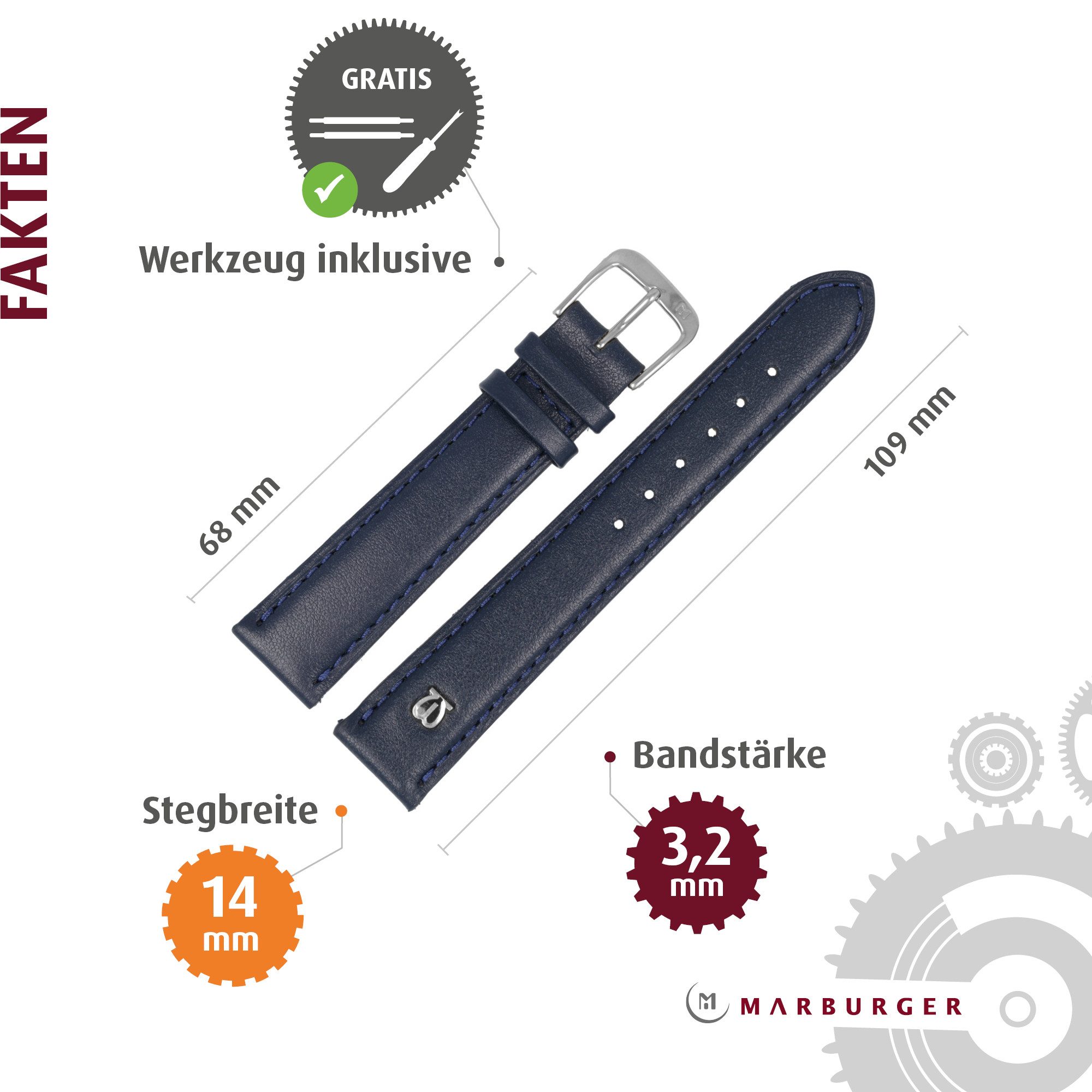 MARBURGER Uhrenarmband 14mm Leder