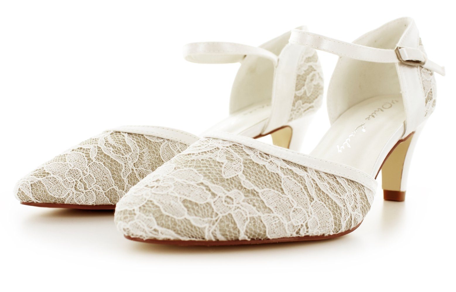 White Lady 879 ivory-champagner - Brautpumps aus Spitze und Glitter Slingpumps