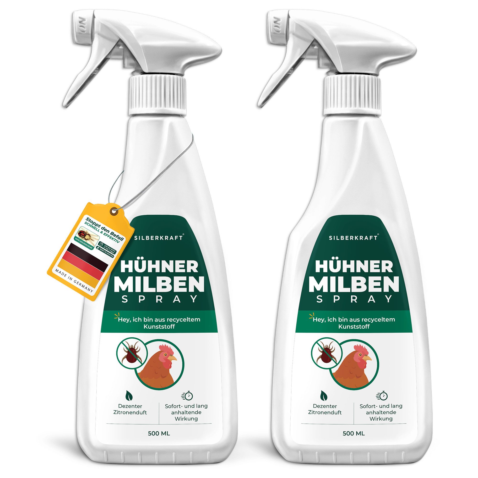 Silberkraft Insektenspray Silberkraft Milbenspray Hühner, Effektiver Schutz vor Milbenbefall, 500 ml, Anti Milben Spray, wirkt auch gegen die rote Vogelmilbe, 2-St., Schützt Hühner vor einem Milbenbefall, Langzeitschutz gegen rote Vogelmilben, Einfache Anwendung