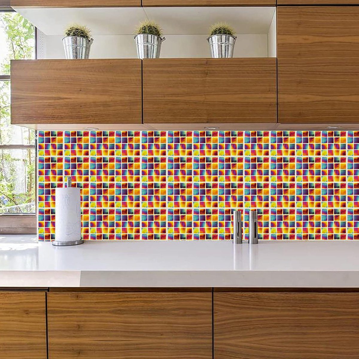 Fliesenaufkleber Jormftte Küche Wandfliesen Mehrfarbig Aufkleber,Stein-Effekt-Mosaik für 2 Wandtattoo