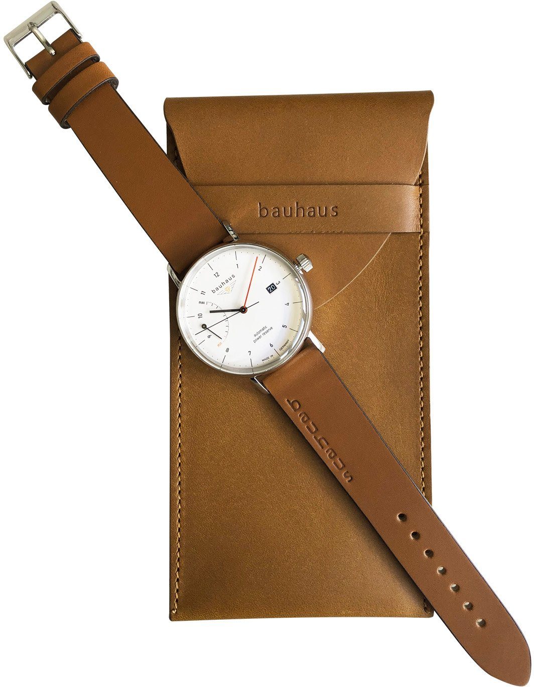 bauhaus Automatikuhr bauhaus Automatik, 2160-1_bag, (Set, 2-tlg., mit Ledertasche), Armbanduhr, Herrenuhr, Datum, Exklusiv-Modell, Made in Germany