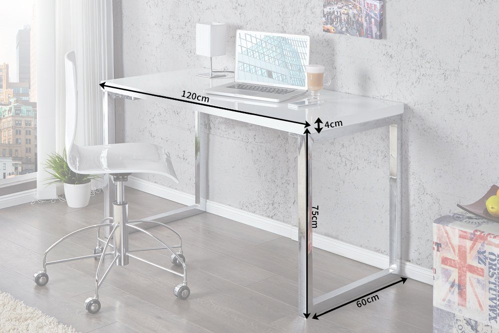 riess-ambiente Schreibtisch WHITE DESK 120cm weiß / silber, Arbeitszimmer · Hochglanz · Modern Design · Metall · Home Office