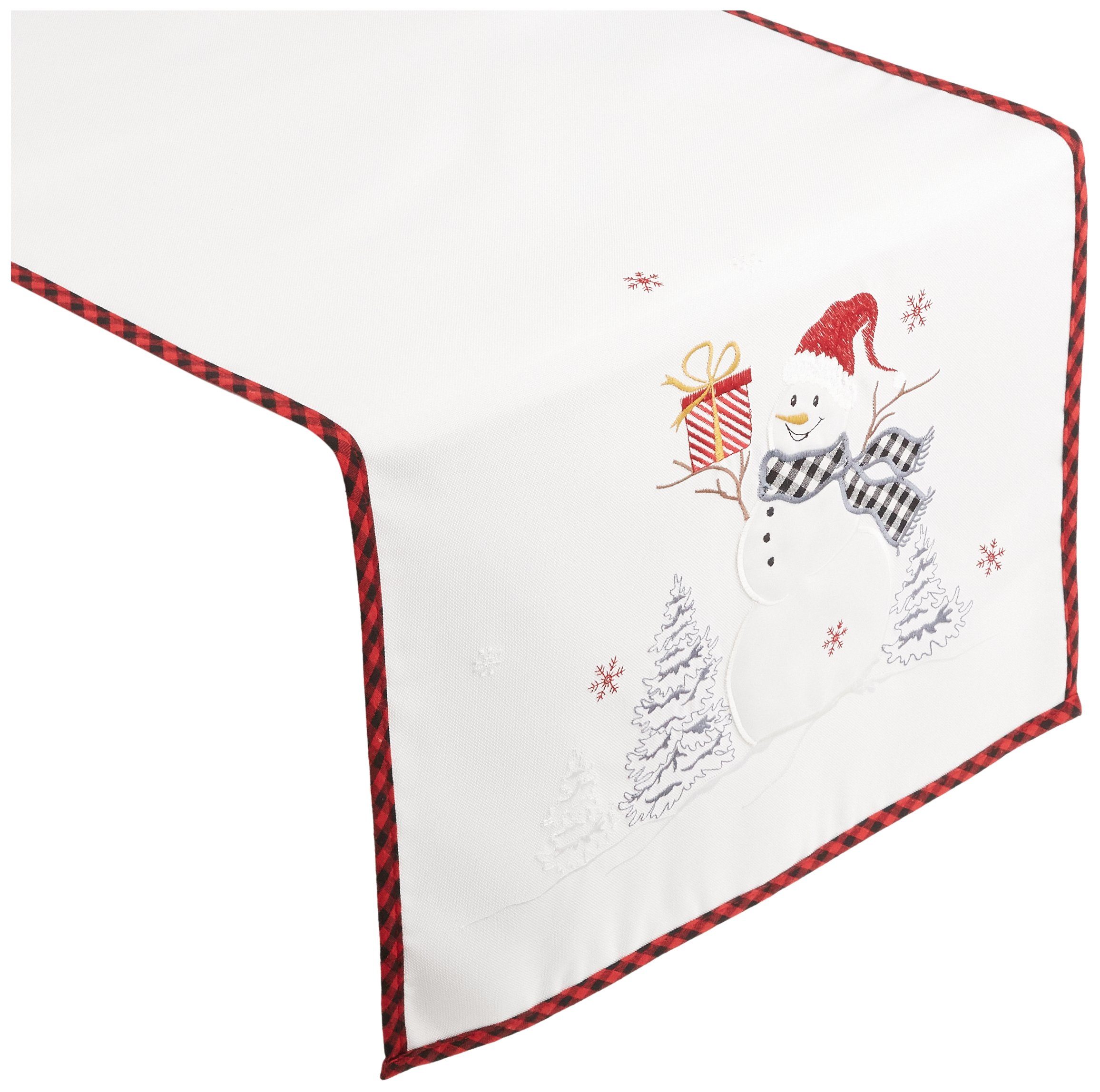 【Hergestellt in Japan】 TextilDepot24 Tischdecke Stickerei Schneemann ecru Weihnachten, Winter mit bestickt