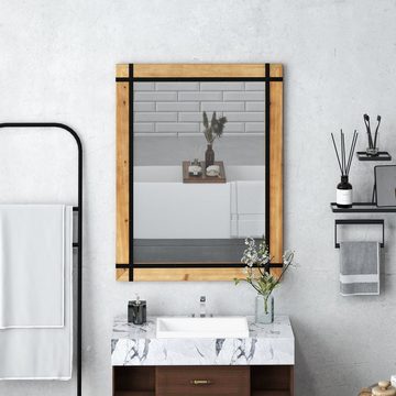 COSTWAY Spiegel, Wandspiegel mit Holzrahmen, unbrechbar, 77 x 100 cm