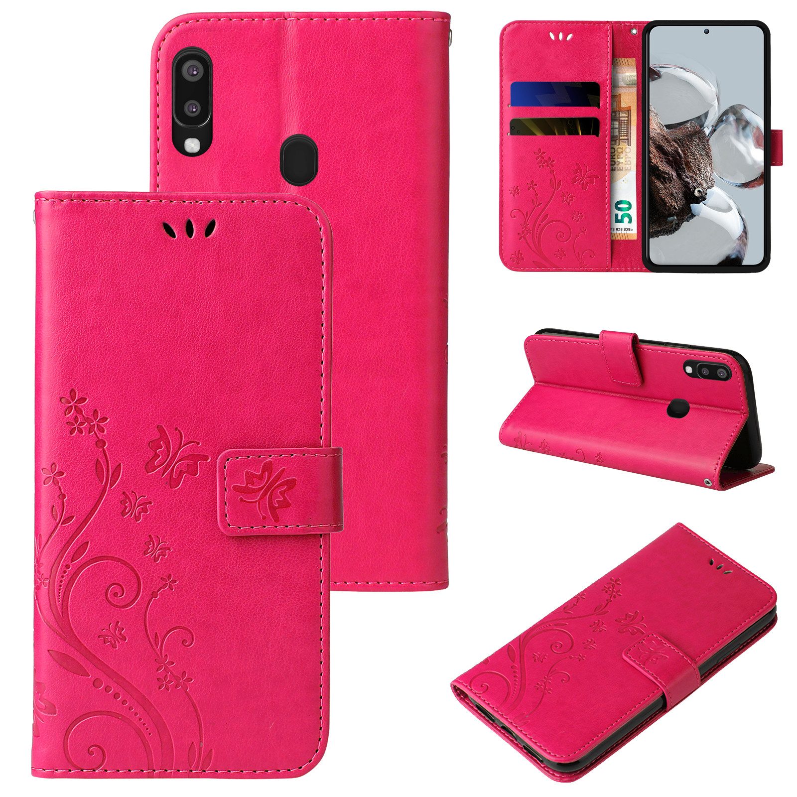 Tec-Expert Handyhülle Cover Tasche Hülle für Samsung Galaxy A20e 5,8 Zoll, Klapphülle Case mit Kartenfach Fliphülle aufstellbar, Motiv Blumen