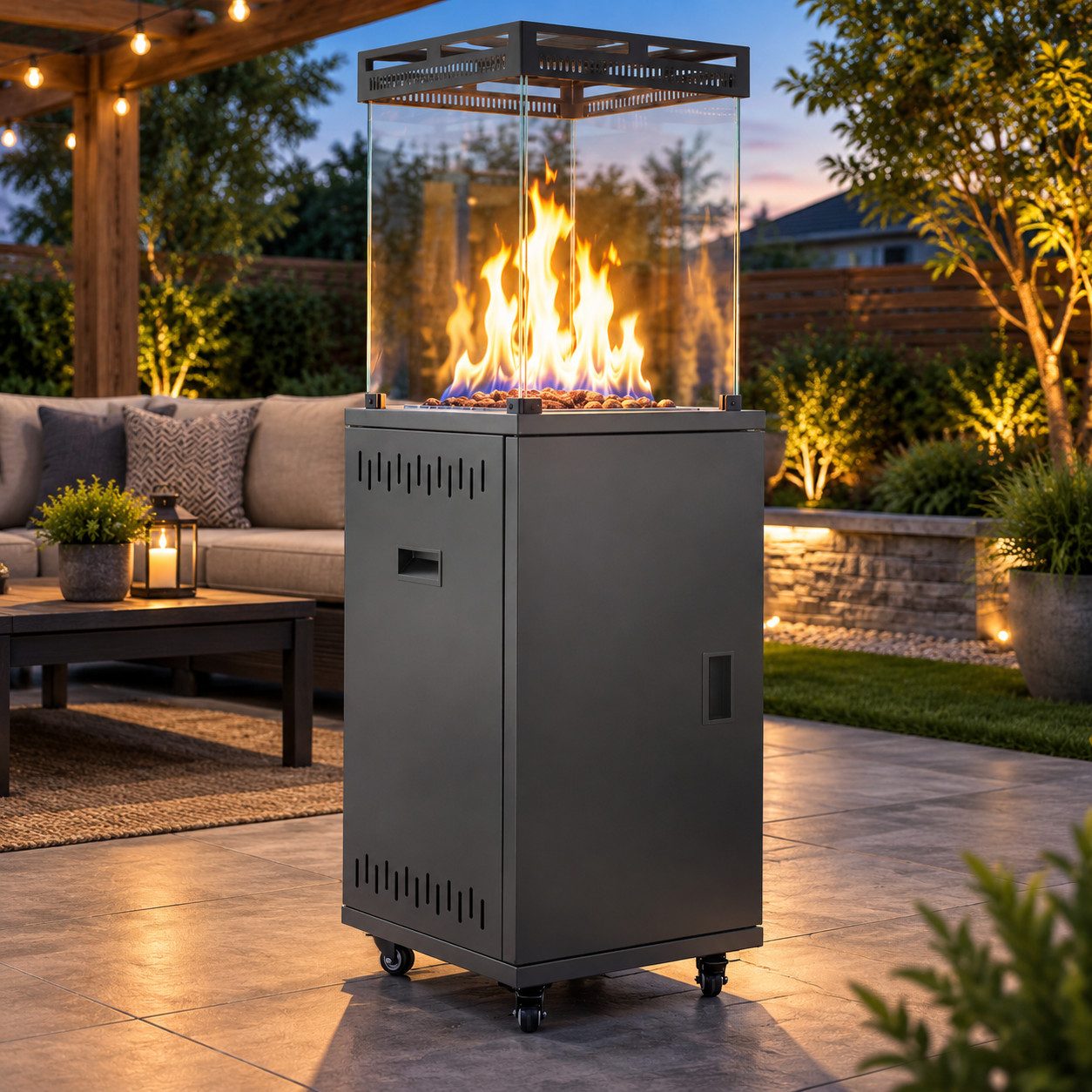 Ledklang Heizstrahler Gasheizstrahler Terrassenheizstrahler Gas 10-13kW Schwarz Mobil, 8000 W, Terrassenheizer für Terrasse Garten Balkon Outdoor 42×42×144,5cm