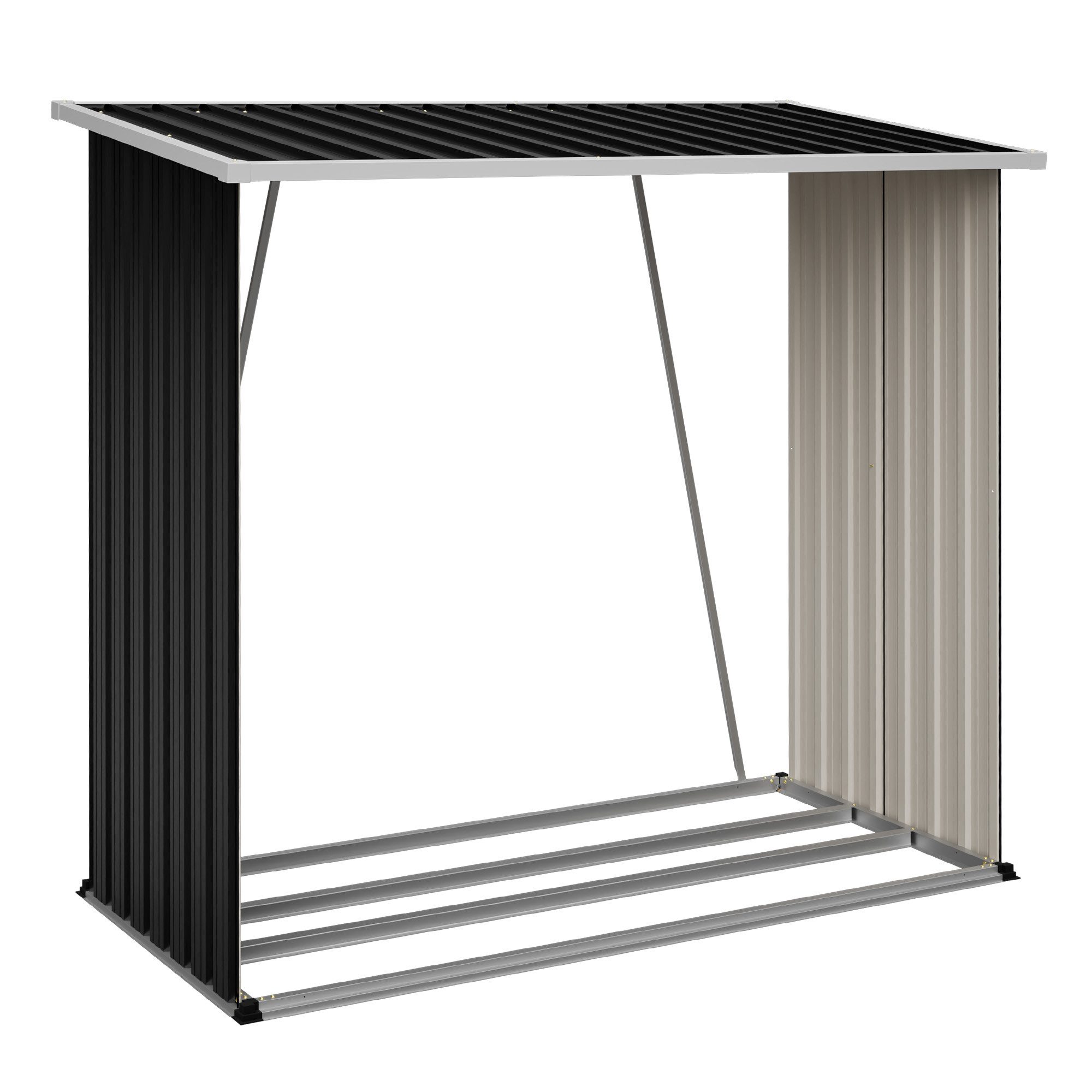 Rolipo Kaminholzregal Brennholzunterstand verzinktem Stahl Gartenholzregal geneigtem Dach, BxTxH:172,3x88x158,1 cm, erhöhter Konstruktion gegen Fäulnis für Hof, Gerätehaus & Garten