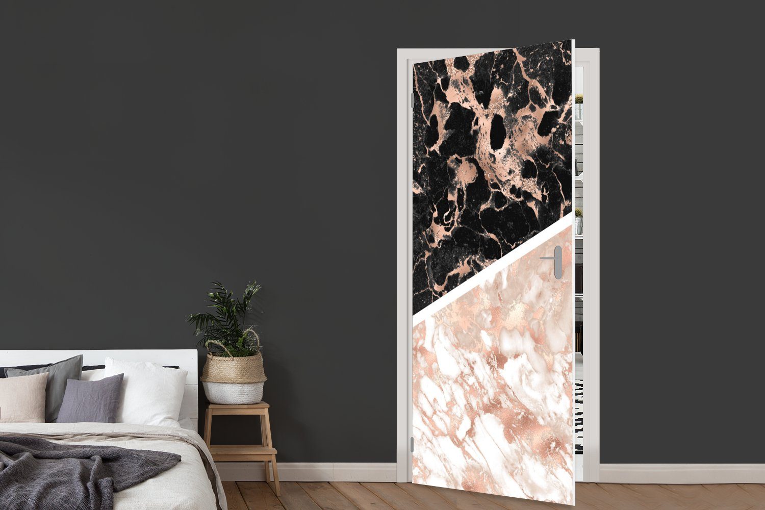 MuchoWow Türtapete Marmor - Rosa - Tür, für Türaufkleber, Weiß cm 75x205 (1 Schwarz, bedruckt, - Fototapete St), Matt