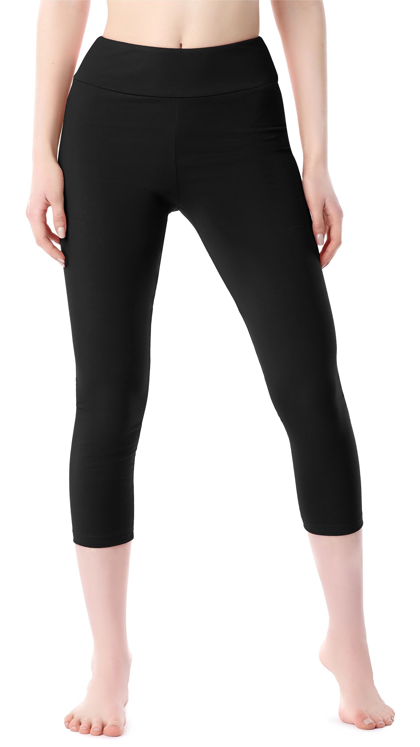 Merry Style Leggings Damen 3/4 Capri Leggings aus Baumwolle MS10-430 (1-tlg) elastischer Bund Schwarz