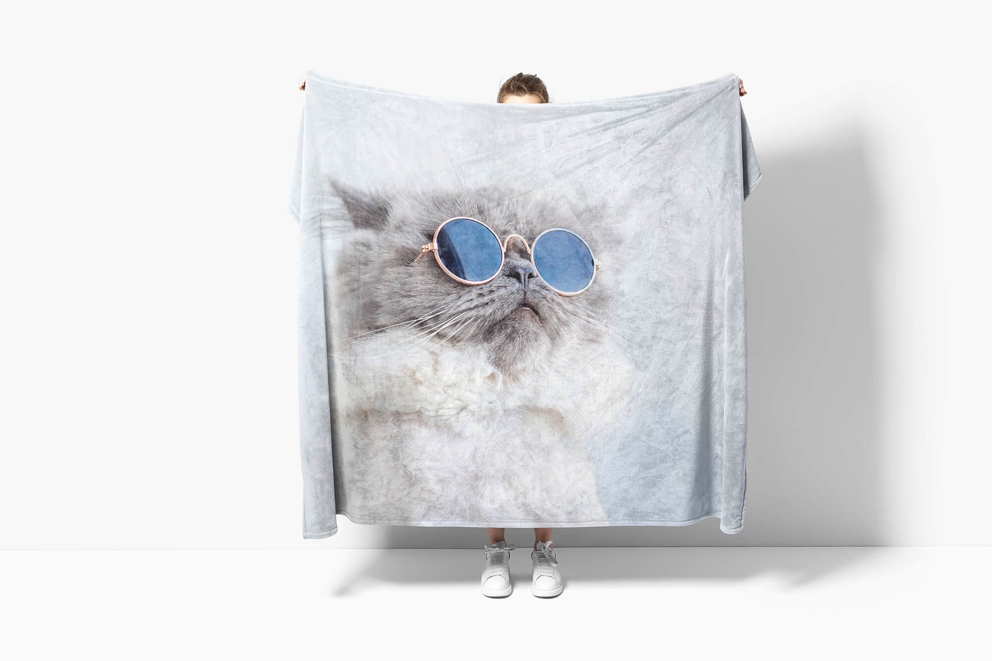 Sinus Art Strandhandtuch Kuscheldecke Katze Handtücher Saunatuch Coole Handtuch So, mit Tiermotiv Baumwolle-Polyester-Mix Handtuch (1-St), mit