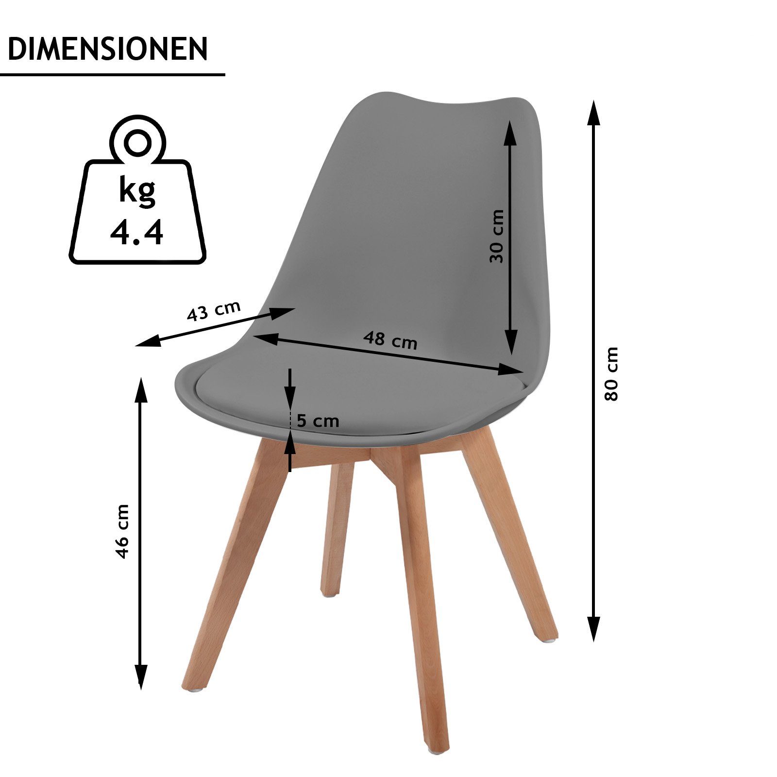 MIADOMODO Grau Massivholz, Set 2/4/6/8er & Kunststoff St) (2 aus Esszimmerstühle Farbwahl Esszimmerstuhl -