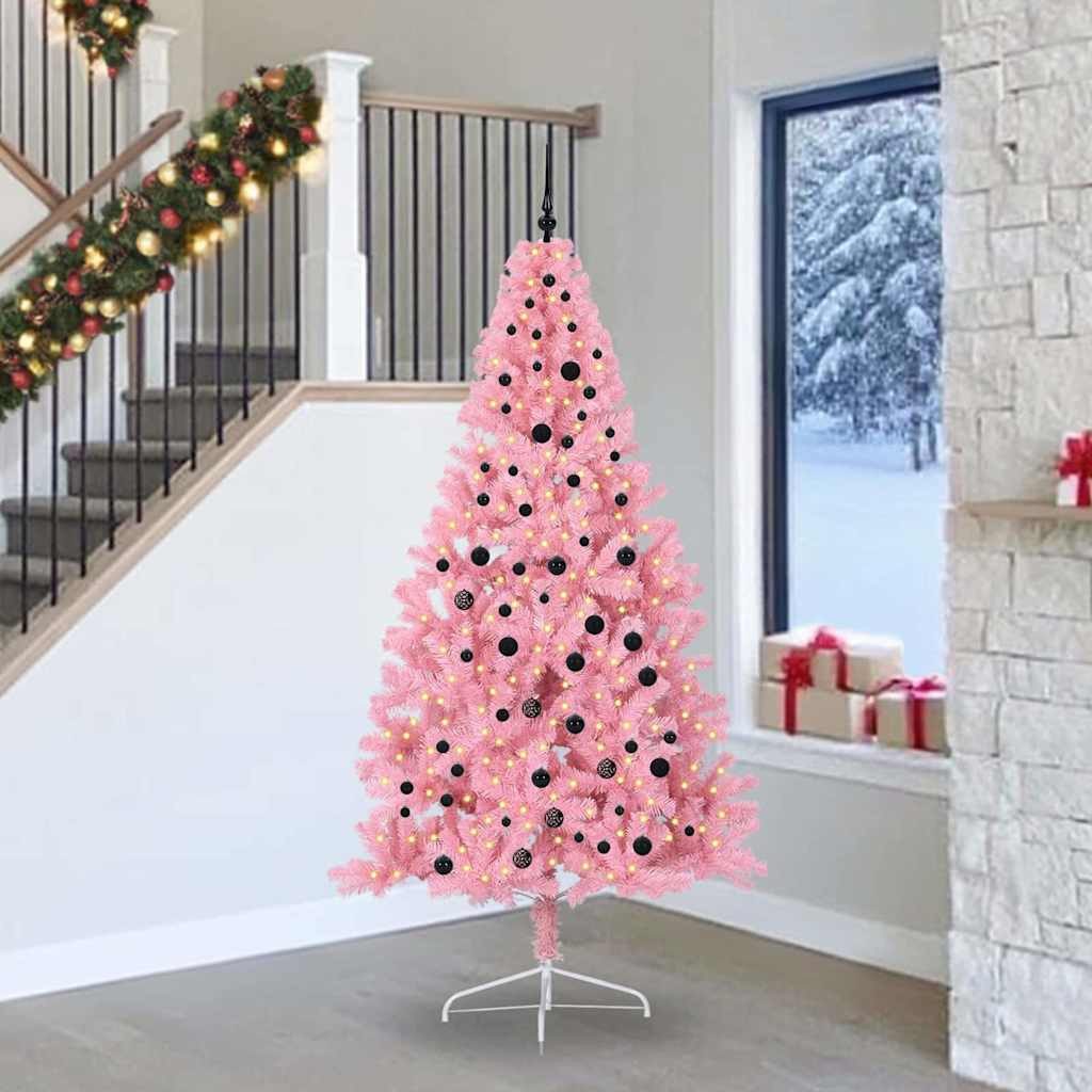 vidaXL Künstlicher Weihnachtsbaum Künstlicher vorbeleuchteter Weihnachtsbaum Rosa 240 cm PVC
