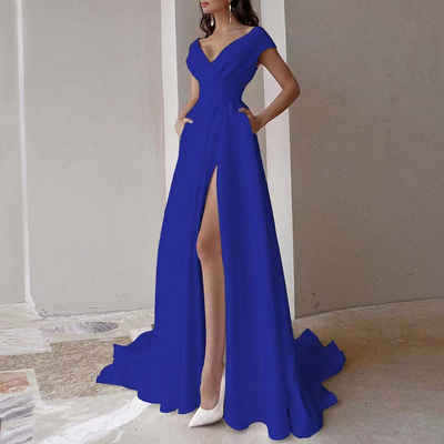 BlauWave Dirndl Damen V-Ausschnitt Langes Kleid Abendkleid Formelle Kleidung (Set, 1-tlg., Lange Kleid Abendkleid) Kleid Damen Sexy