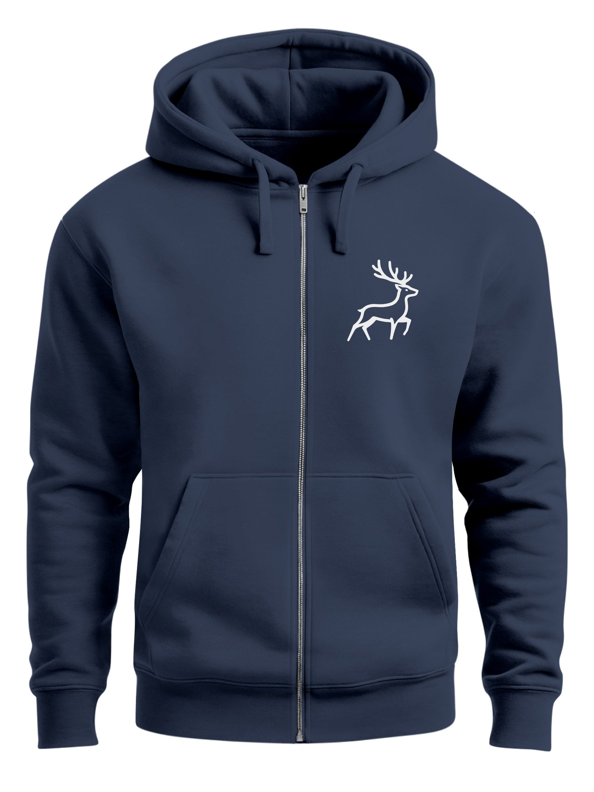 Sweatjacke Herren Sweatjacke mit Brustlogo und Kapuze HirschePrint Zipjacke