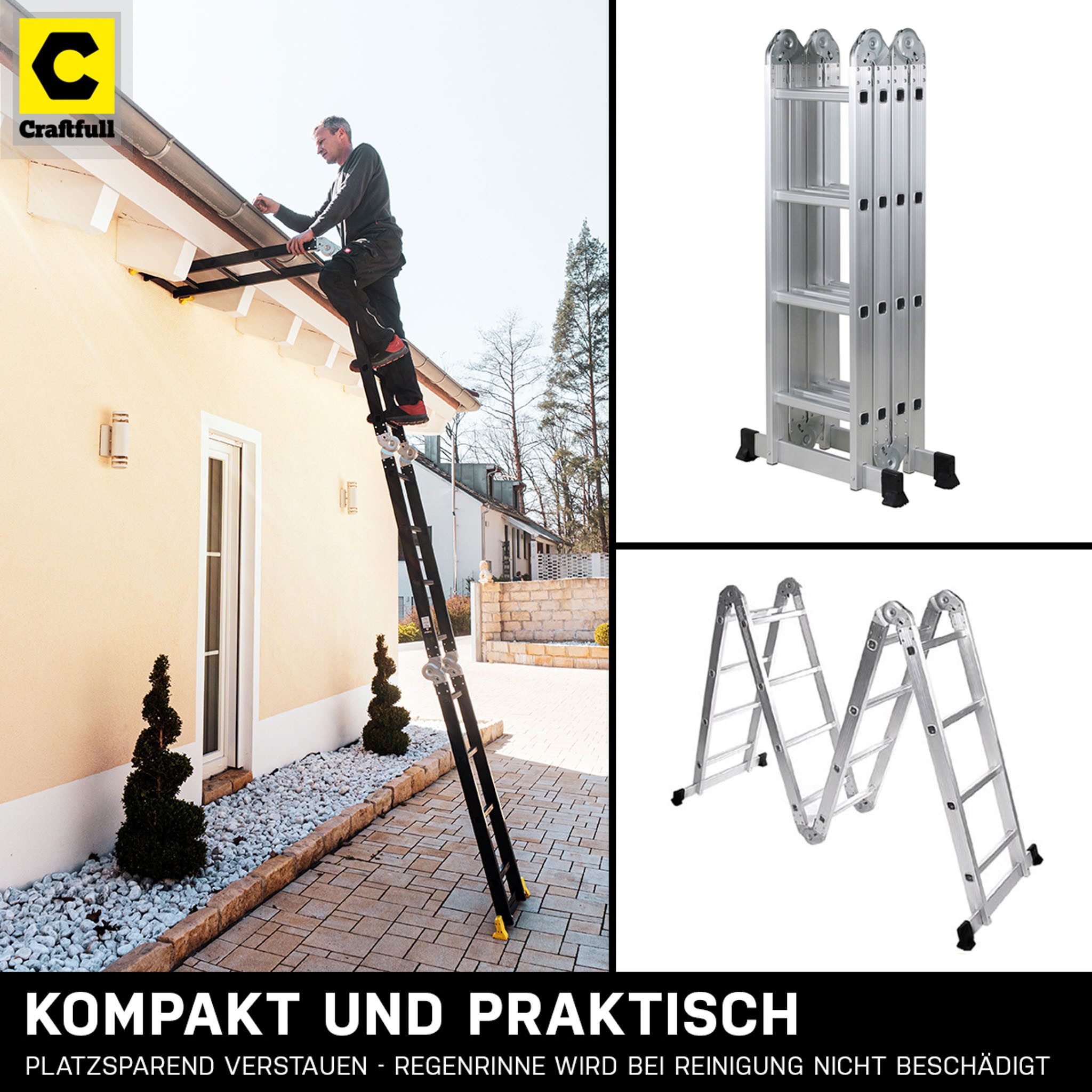 Craftfull Vielzweckleiter 6in1 Leiter, 3 J. Garantie, Mehrzweckleiter, Gerüst (Klappleiter, Vielzweckleiter, Gelenkleiter, Leiter 3m, Klappleiter, Vielzweckleiter, Gelenkleiter, Leiter 3m), Arbeitsplattform