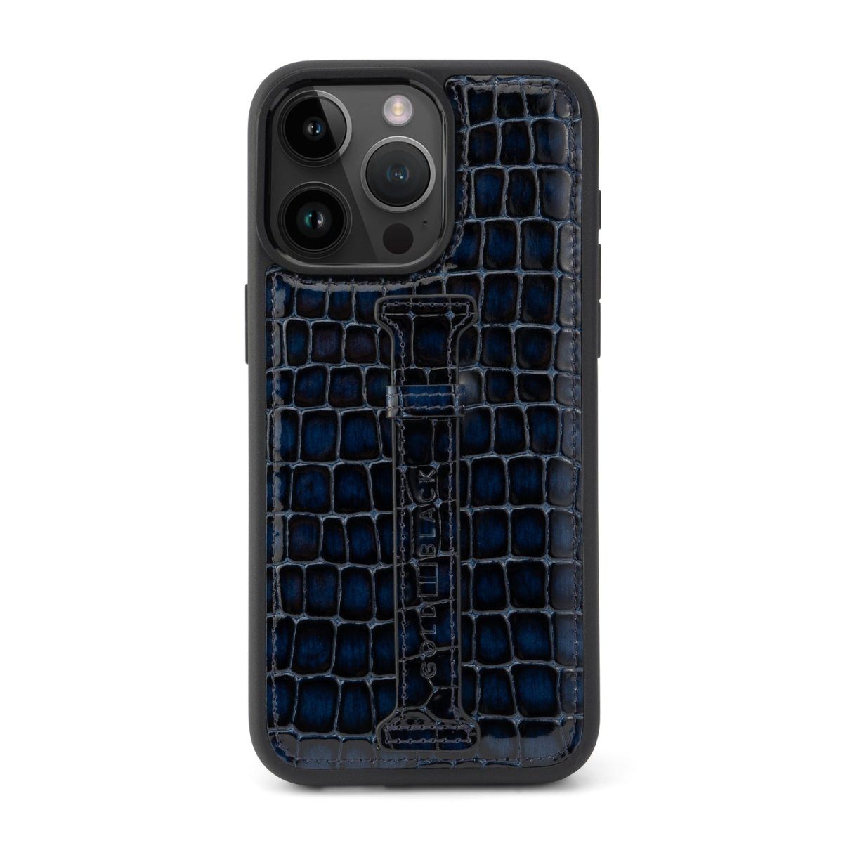 GOLDBLACK Handyhülle iPhone 15 Pro Max Lederhülle Milano-Design blau mit Fingerschlaufe