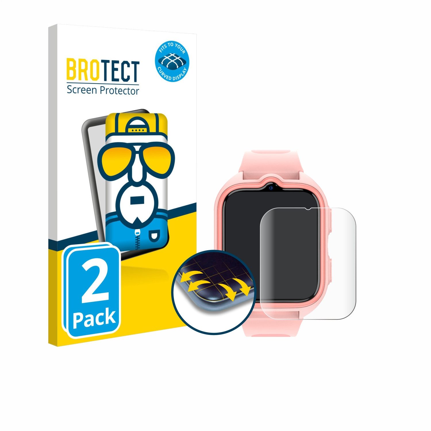 BROTECT Displayschutzfolie Fullscreen Schutzfolie für Blackview Z30 Kids Smartwatch, 2 Stück, Displayschutz Folie Fullcover Klar Transparent