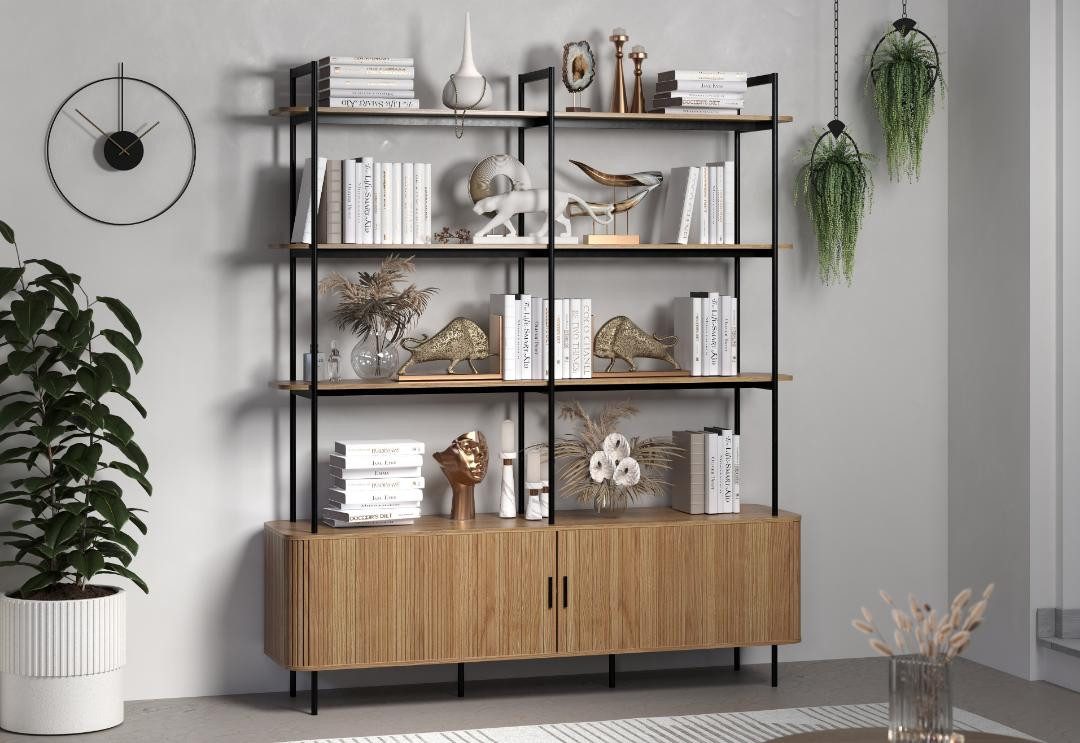trendteam Regal Ronin Regal 2 Jalousietüren, 3 Regale Eiche Dekor., 1-tlg. – Bild 5 von 5