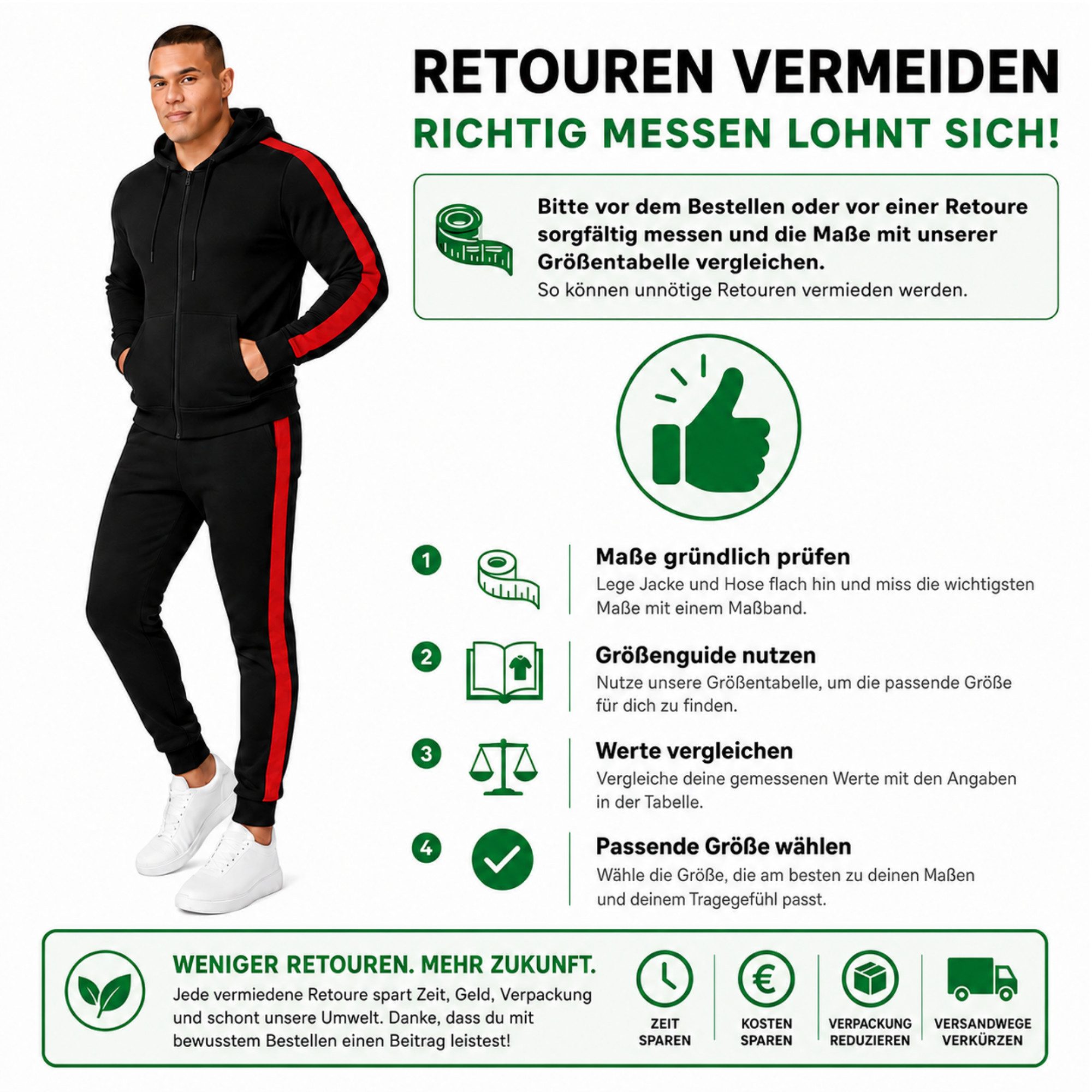 L.gonline Freizeitanzug Herren Jogginganzug zweifarbig sportlich mit Streifen, 526 (Kapuzenjacke mit Reißverschluss, Hose, 2-tlg), Fitness Freizeit Casual – Bild 5 von 5