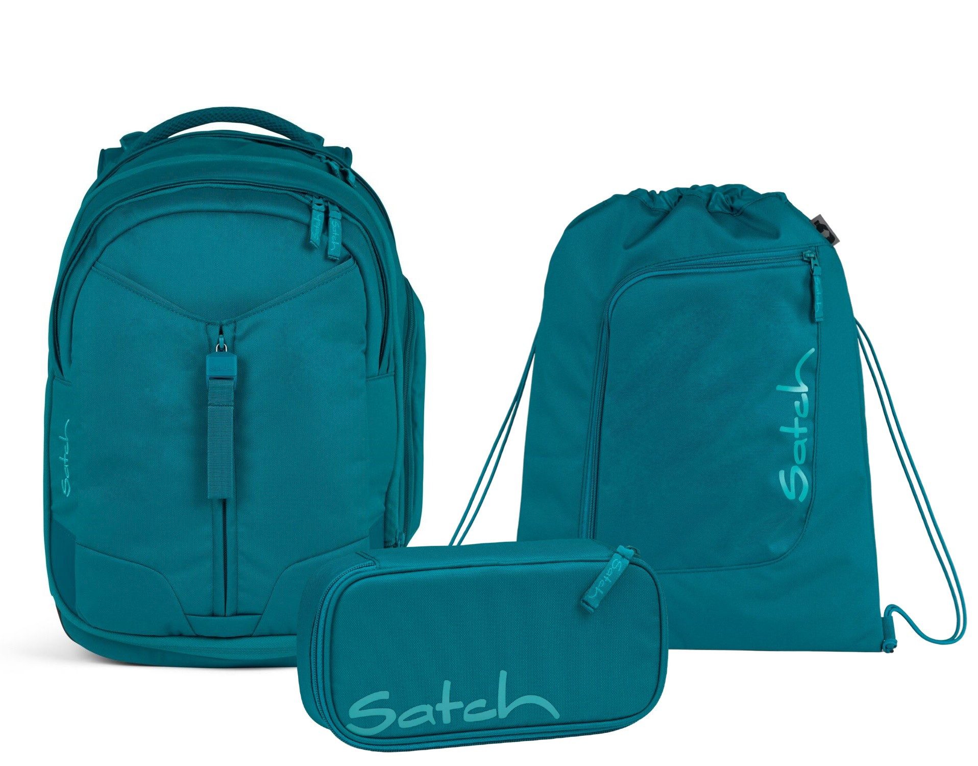 Satch Schulranzen Schulrucksack-Set MATCH Deep Petrol 3-teilig, Kollektion 2024 (3-teilig), Laptop-Fach, Your-Size-System, Schulranzen
