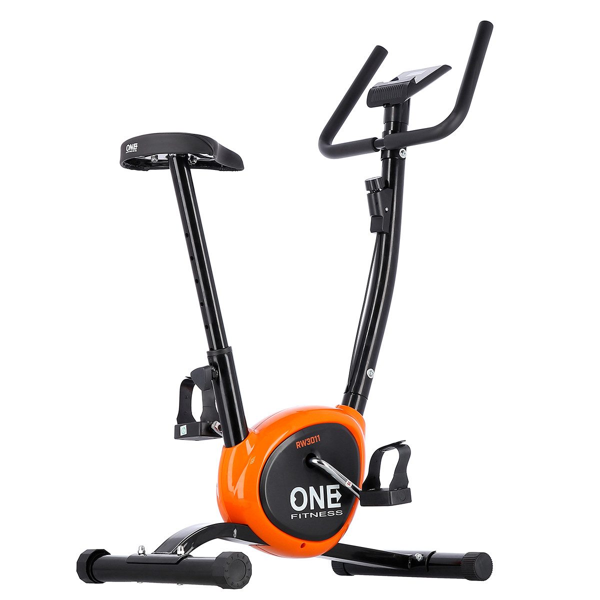 ONE FITNESS Heimtrainer Fahrrad Cardiotraining für Zuhause Schwarz/Orange, Einfach zu Bedienen, mit Tablethalterung