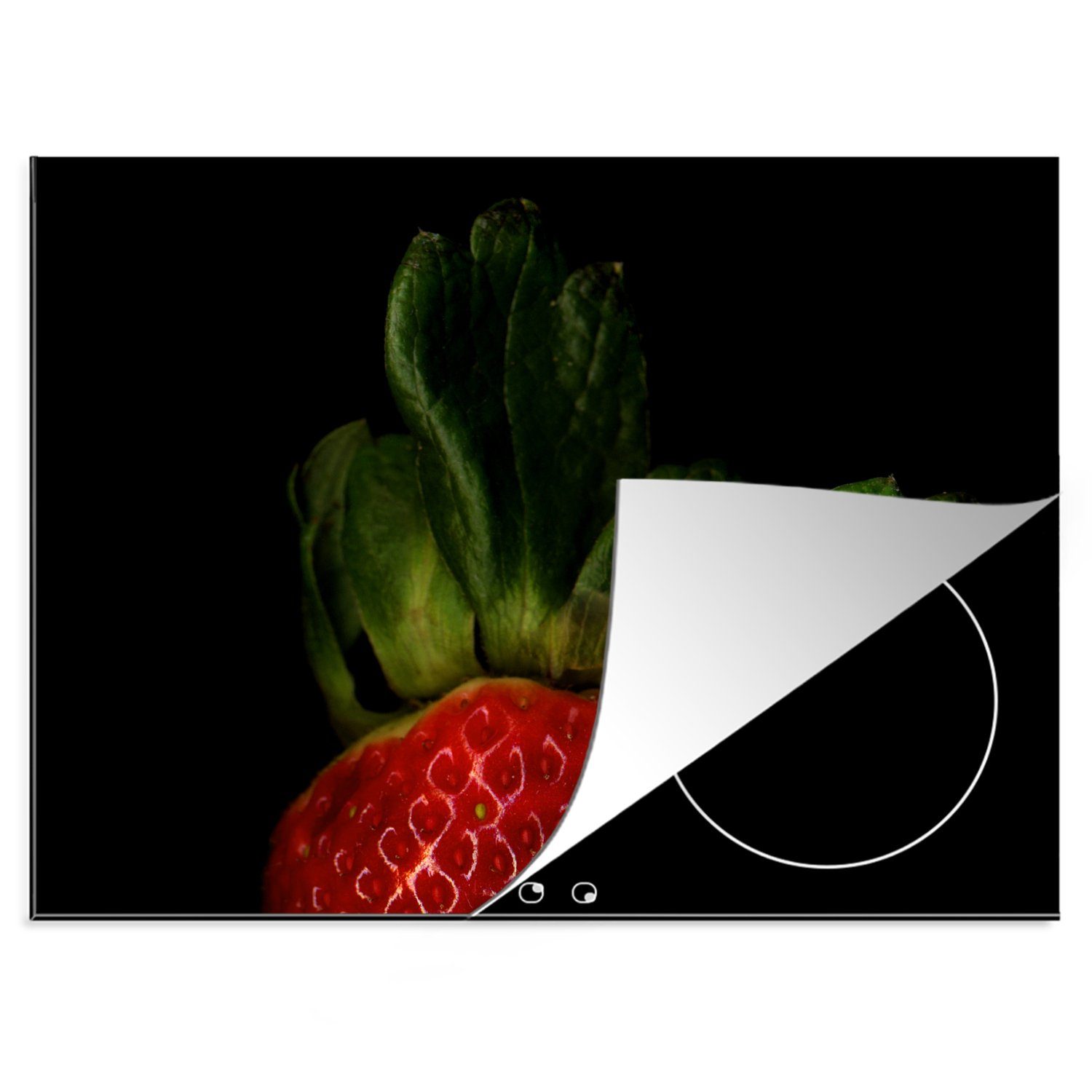 MuchoWow Herdblende-/Abdeckplatte Erdbeere - Obst - Schwarz, Vinyl, (1 tlg), 70x52 cm, Mobile Arbeitsfläche nutzbar, Ceranfeldabdeckung