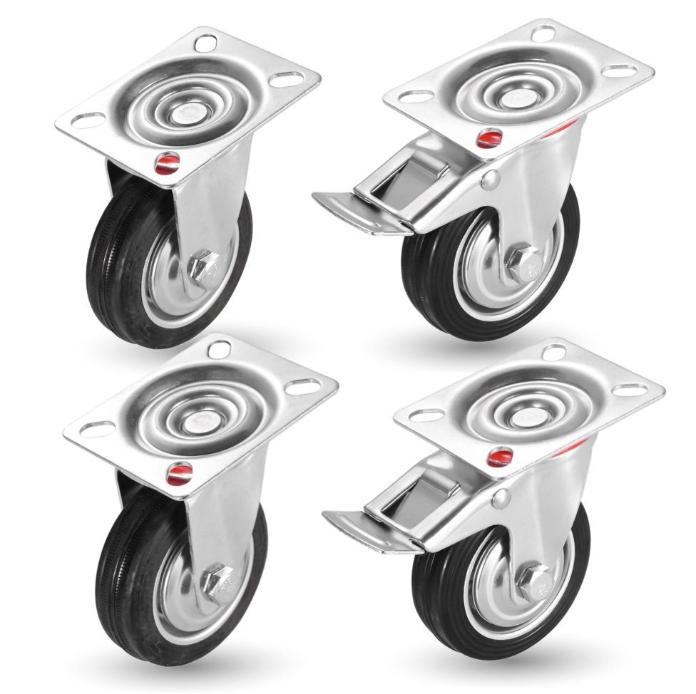 toolmate® Schwerlastrolle 4er Transportrollen - Rollen - Lenkrollen mit Bremse, (4er Set, 4-St), 4 Stück, zwei davon mit Bremsen