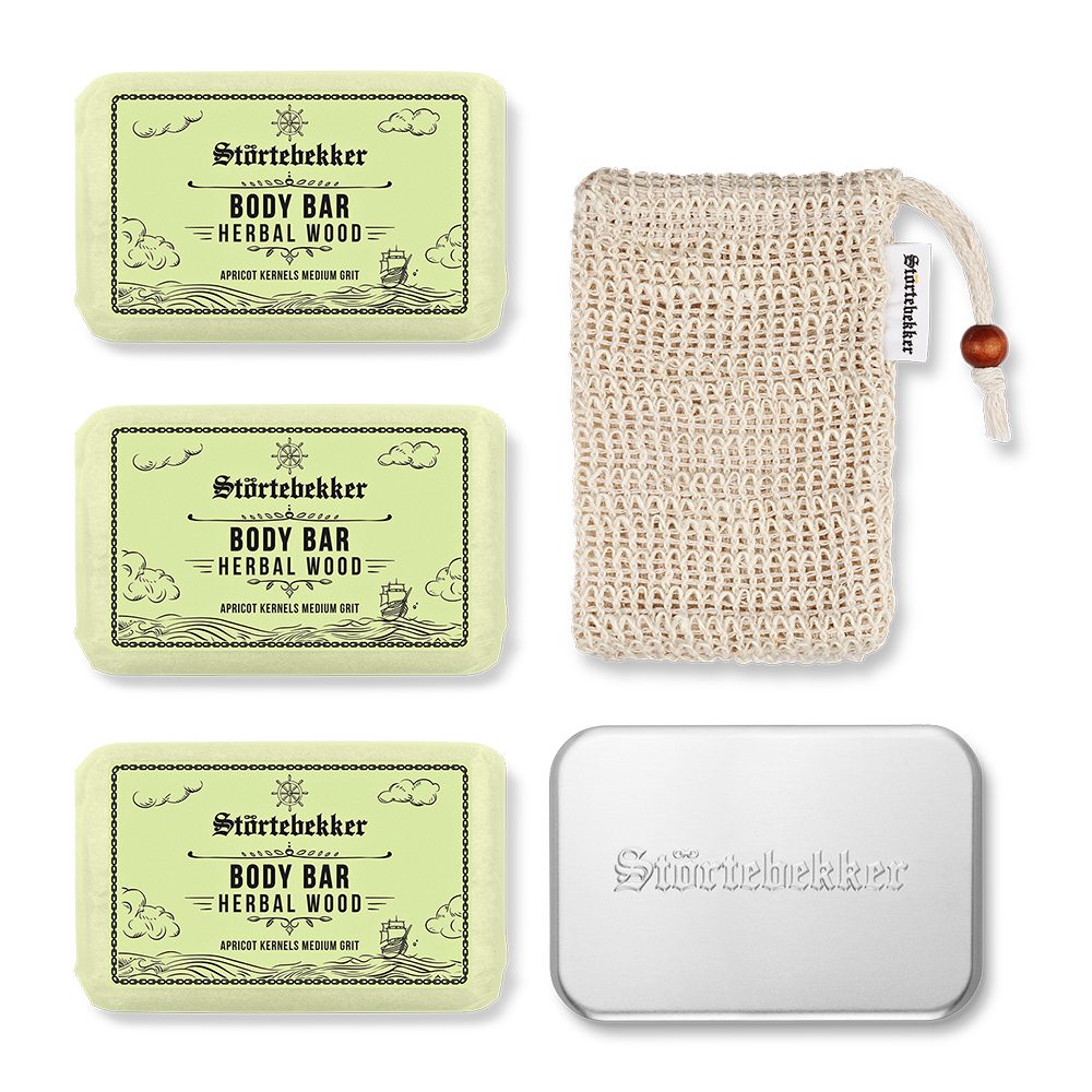 Störtebekker Feste Duschseife im Duschset Body - 3 x Body Bar + Soap Bag & Soap Box