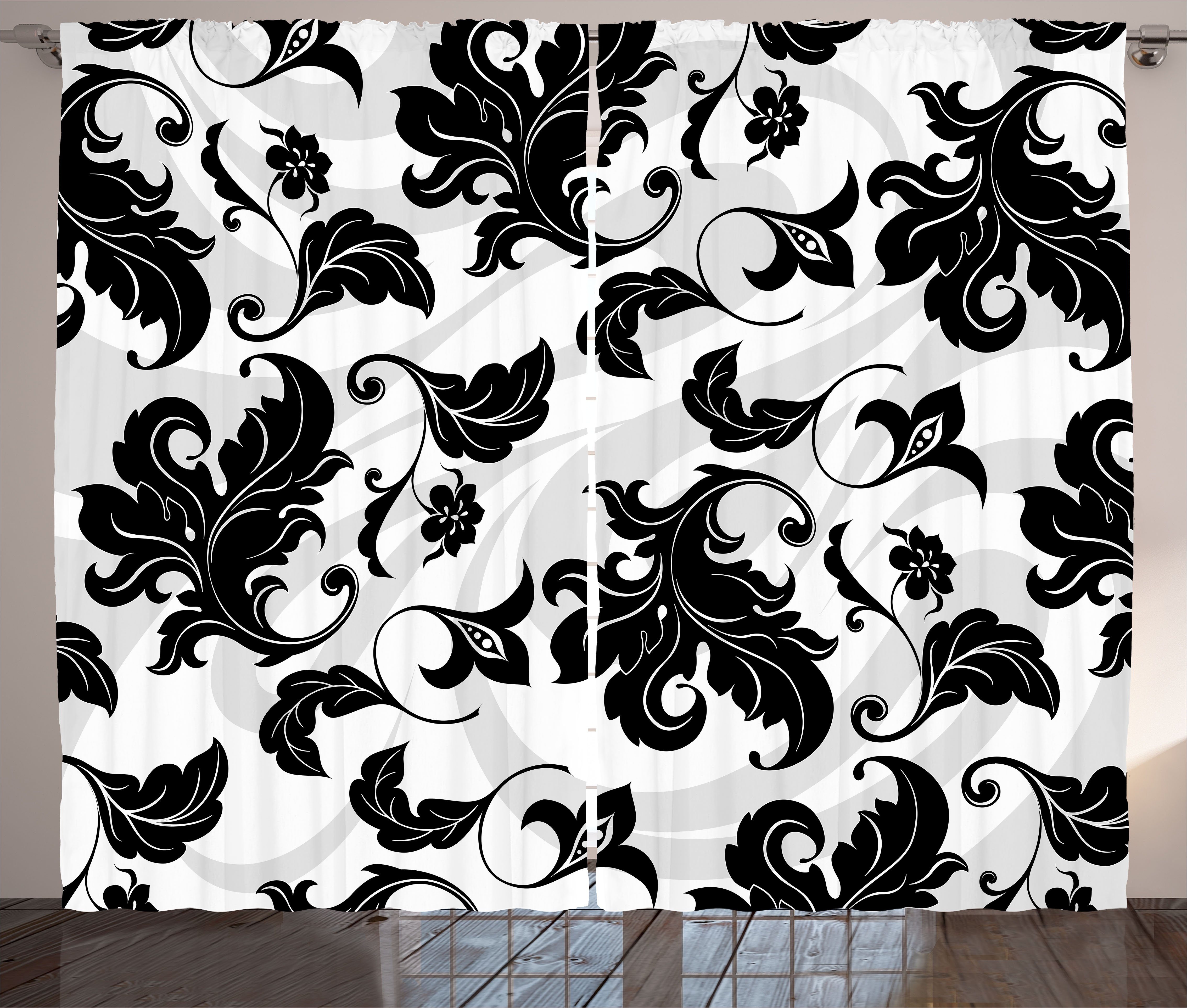 Gardine Schlafzimmer Kräuselband Vorhang mit Schlaufen und Haken, Abakuhaus, Blumen Abstraktes Blatt Efeu-Strudel