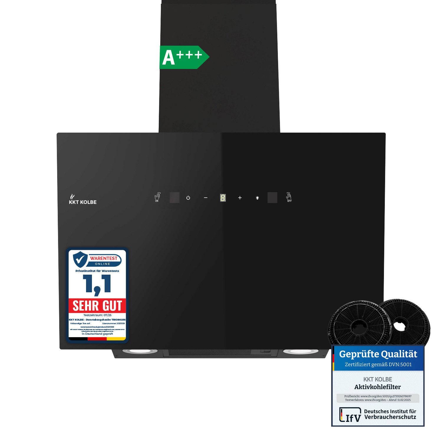 KKT KOLBE Wandhaube Dunstabzugshaube 60cm TRIO6025S Dunstabzugshaube 60cm TRIO6025S, Abzugshaube / Abluft / 60cm / Umluft / Schwarz / Gestensteuerung / LED