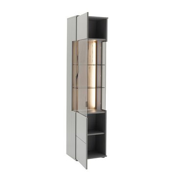 Lomadox Vitrine SAVANNAH-05 mit LED Beleuchtung in grau lackiert mit Eiche, B/H/T ca. 50/207/38cm